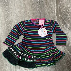 NWT Mim-Pi Infant Colorful Stripes & Stars Cotton Long Sleeve Dress